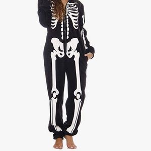 Halloween costume Skeleton Onesie with gloves for adults